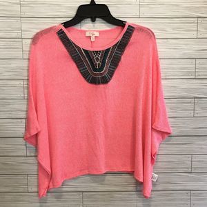 GB Girls Gianni Bini Summer Shirt Size L Knit Boho Coverup Short Slv Pink Design